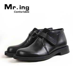 Mr.ing 全牛皮 春季新品舒适休闲个性魔术贴外增高短靴 [H040]荐