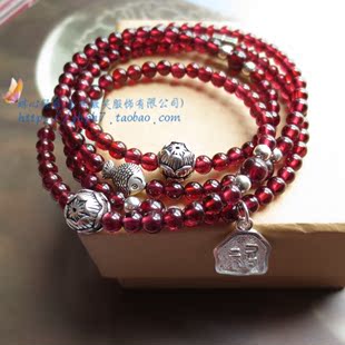  PH7’S专柜925纯银正品手工莲花天然巴西进口石榴石手链四圈两用