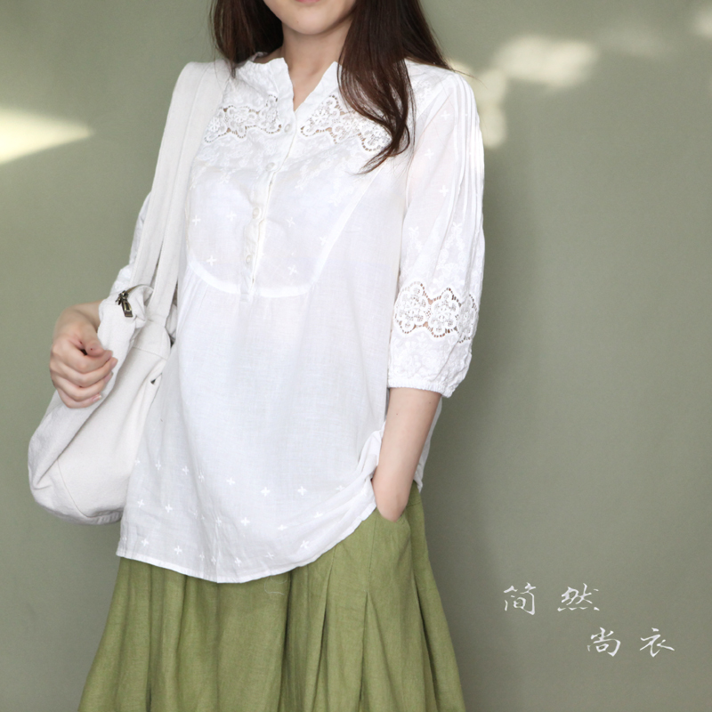 白色七分袖唯美休闲...