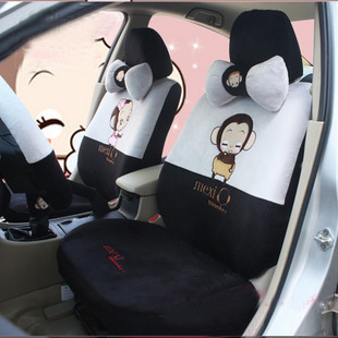 Thicken cartoon car seat cover miles of charm in winter He monkey winter super soft 18 piece car seat cover set