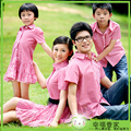 2012亲子装新款夏装 名门世家格子裙衬衫衬衣 母女裙装家庭四口装
