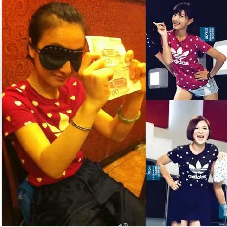 正品专柜吴昕新款爱心波点<em>阿迪三叶草女</em>短袖T