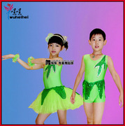 儿童演出服装纱裙 绿色树叶纱裙 幼儿男女舞蹈绿纱裙 表演纱裙