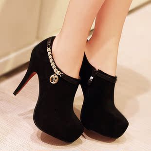  特价欧美新款防水台磨砂牛皮高跟水钻裸靴及踝靴马丁靴 女鞋
