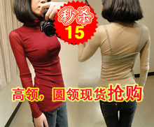 2011新透视透明性感蕾丝网纱T 堆堆领高领长袖打底衫T恤