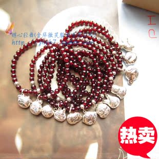  PH7'S专柜925纯银正品十二生肖手链 天然巴西进口酒红石榴石玛瑙