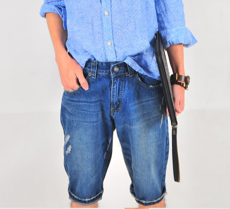 外贸欧美复古<em>毛边</em>做旧牛仔<em>短裤</em>男五分裤 男士