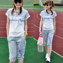 运动休闲套装夏季短袖套装女款夏装2012女装韩版大码短袖卫衣套装