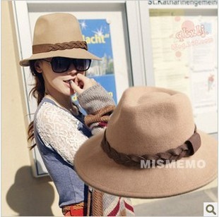  小辣椒同款秋冬新款韩版时尚女士民族欧美风羊毛呢辫子礼帽子