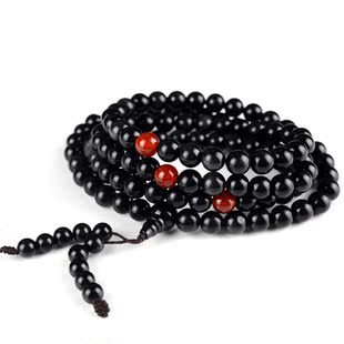  恒泰风水开光黑曜石配红玛瑙108粒念珠手链沉稳大方辟邪护