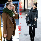 特价2012新款春装韩版女装毛呢中长款双排扣西服休闲小西装外套