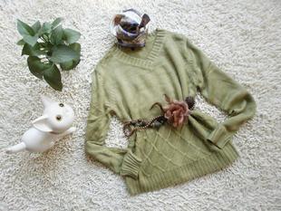 外贸原单 V领 菱形图案麻花编织套头毛衣