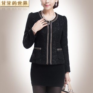  甘甘秋冬新款小西装 外套 女韩版大码修身女装毛呢小西服G663
