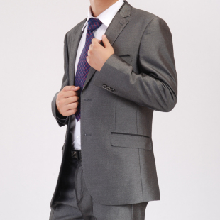  相爱树银灰色韩版休闲西装 黑色男士修身西服套装 新郎结婚礼服