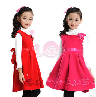  童装最新韩版女童秋冬裙儿童秋装毛呢连衣裙背心裙童裙公主裙