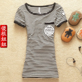 2012 spring and summer new Korean striped circle T-shirt women's summer short-sleeved cotton Slim Sam female 包邮