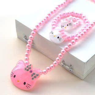  狂换1韩国儿童发饰 水钻KITTY猫款珍珠项链3件套