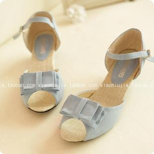  小文艺范 清新素雅 百搭 方型蝴蝶结 侧空 鱼嘴 中跟 凉鞋 581