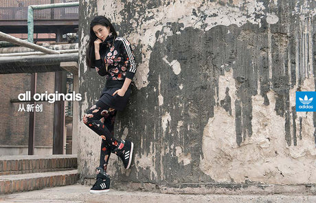 香港IT代购adidas三叶草范冰冰春装外套玫瑰花