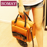 C604*Somay新款女包欧美明星款蝴蝶结赫本撞色包复古包手提包