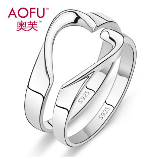  奥芙 925纯银情侣戒指 女情侣对戒 心动韩版饰品 男士戒子包邮
