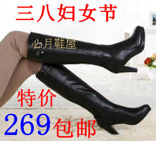 特价包邮百丽2012正品冬新款骑士靴防水台高跟女靴高筒靴真皮靴子