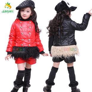  独家新年装童装女童冬装 新款韩版童装潮皮衣三件套装 mmzcz