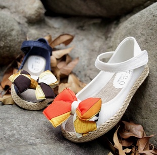  童鞋女韩版单鞋女童凉鞋子正品平底时尚蝴蝶结帆布鱼嘴公主鞋