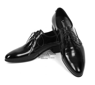 潮流行新款英伦韩版高跟男士皮鞋 系带尖头牛