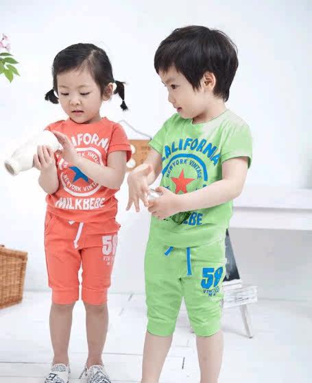 <span class=H>童装</span> 男童女童 夏款 宝宝套装 韩版数字运动套装 短T+裤子套装