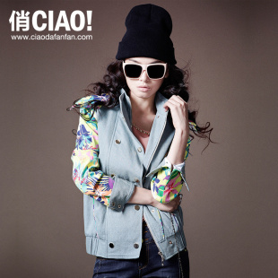  【加149.9换购】CIAO!俏 欧美印花拼接女士牛仔短外套 休闲女夹克