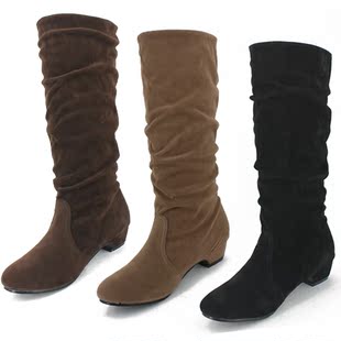  新款女鞋中跟长靴学生靴春秋靴磨砂靴子 女