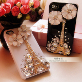 iphone4 4s手机壳 水钻 巴黎铁塔 苹果贴钻手机壳 大水晶宝石外壳