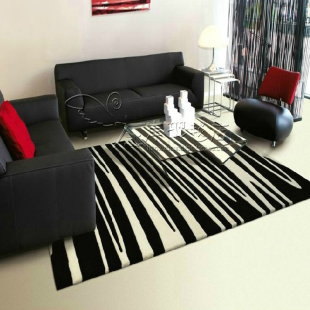 欧式美式轻奢黑白条纹地毯客厅茶几卧室床边书房手工腈纶地毯定制