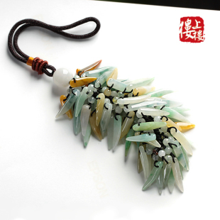  活动特惠 楼上楼 天然A货翡翠 冰糯种三彩辣椒翡翠车包挂件A81