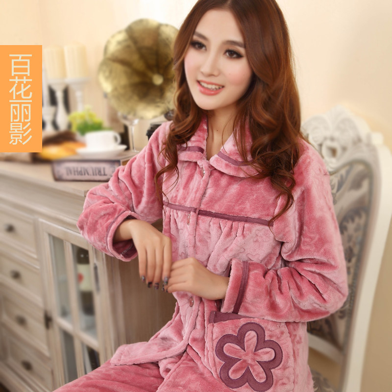 特价清仓 冬天女士靓丽珊瑚绒睡衣套装女款春秋季女式家居服睡衣
