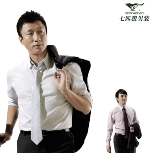  七匹狼男装 正品衬衣 特价衬衫 抗皱免烫 春款 纯棉长袖衬衫