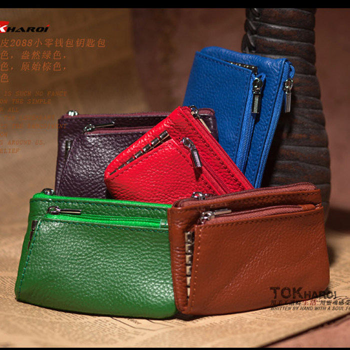 荔纹牛皮多功能钥匙包零<span class=H>钱包</span>--糖果色 <span class=H>女</span>零<span class=H>钱包</span> 特价！