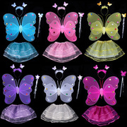 元旦儿童节演出服装表演装扮道具双层天使蝴蝶，翅膀三件套不掉金粉