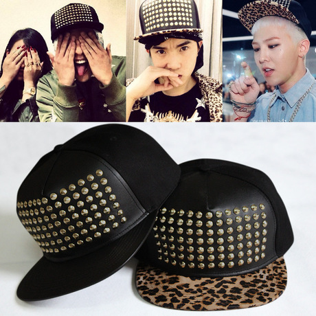 GD<em>权志龙who you</em> mv同款铆钉豹纹皮帽棒球帽