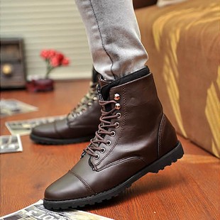  春秋时尚高帮靴男靴子韩版尖头皮鞋潮流短靴男士皮靴英伦靴男鞋