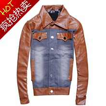 dsquared2 2012春装新款 韩版 PU仿皮牛仔上衣 机车夹克 外套 男