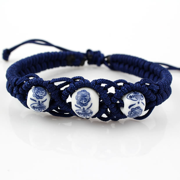 青花瓷花草珠子手链...