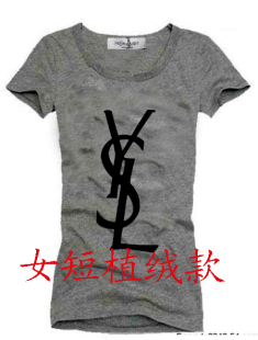  圣罗兰烫植绒个性字母YSL欧美时尚女式全棉短袖T恤