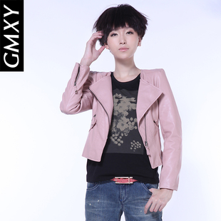  【聚】GMXY 春装女机车短款夹克小耸肩修身皮衣外套Z1215312