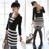 2010春装新品特价韩版艾格款式甜美女人味两件套条纹裙装BE271