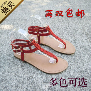  清仓特价 欧美夹脚平底凉鞋 人字罗马拖鞋 夹趾平跟甜美淑女鞋