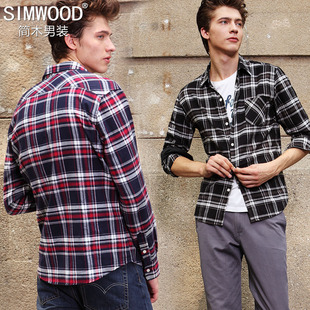  SIMWOOD简木男装 秋款男装长袖衬衫男士衬衣格子衬衫男士长袖衬衫