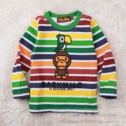 BAPE猿人猴MILO七彩虹条纹鹦鹉印花男女儿童长袖T恤
