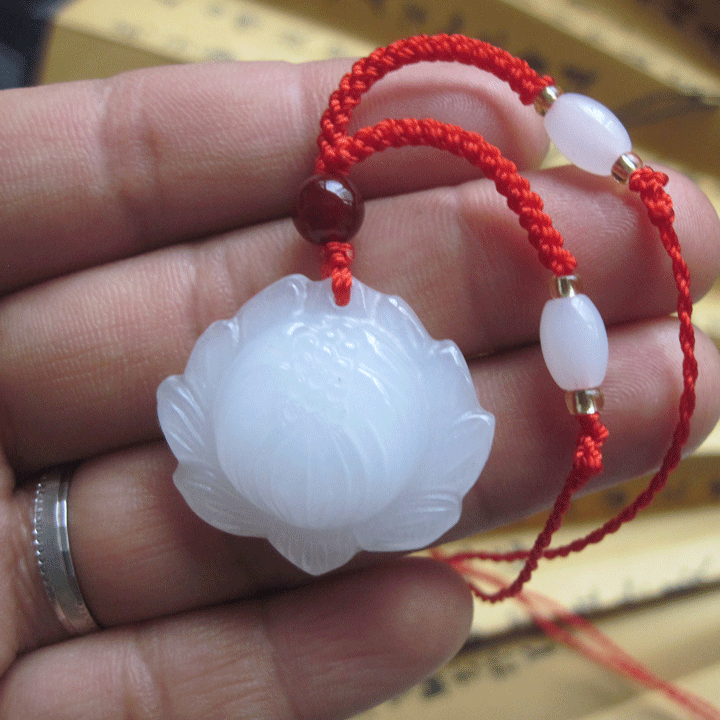 开心赚宝 新疆白玉雪莲花吉祥挂件白玉莲花吊坠